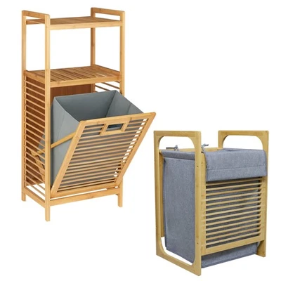 Wäschekorb Bambus Wäschesammler Bambusregal Wäschetonne Wäschesortierer Regal - Bild 1 von 4