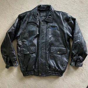 Vintage HARRAHS Casino Black Genuine Leather Jacket size 2X - Picture 1 of 10