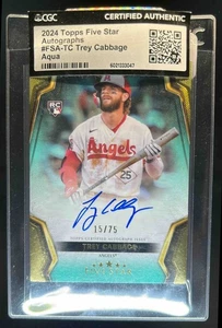 2024 Topps Five Star Trey Cabbage RC Aqua Auto #15/75 Angels CGC Authentic - Picture 1 of 2