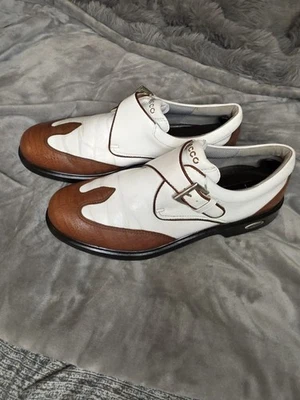 Ecco Golf Shoes Womens Size 40 9 9.5 Classic Strap Buckle  White Leather Spike - Image 1 of 4