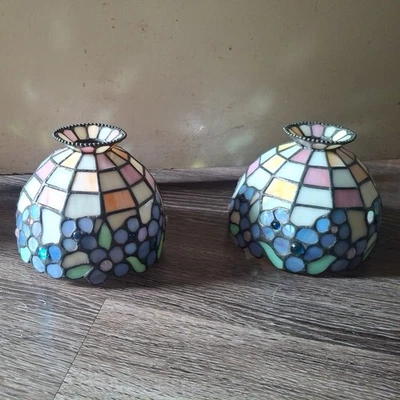 Pantalla de lámpara de vitral con plomo estilo Tiffany vintage confeti pastel geométrico Foto 1 de 2