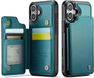 Coque iPhone 16,6,1" Cuir PU Souple avec Porte Carte Béquille Blocage RFID - Photo 1 sur 8