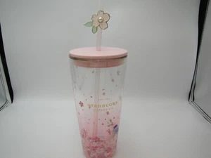 Starbucks 2022 China Sakura Pink 20oz Double Wall Glass Cup w Sakura Topper - Picture 1 of 9
