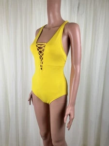 Michael Kors Badeanzug Schnürung Cross Back Einteiler Gelb Größe 6 - Bild 1 von 11