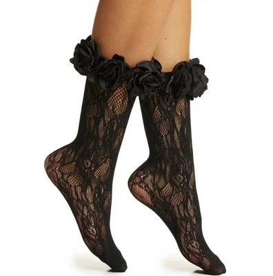 Calcetines de tacón alto Jungle Rosetta negros de encaje NUEVOS Foto 1 de 4