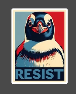 Pegatina - Penguin Resist, Flippers Up, Penguins Against Tarified Trump - Imagen 1 de 1