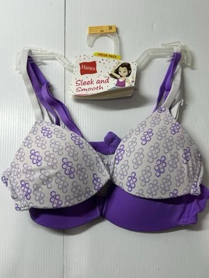Hanes Girl's Bra 2 Pack Sleek And Smooth Wirefree Size 30 Purple - Image 1 of 4