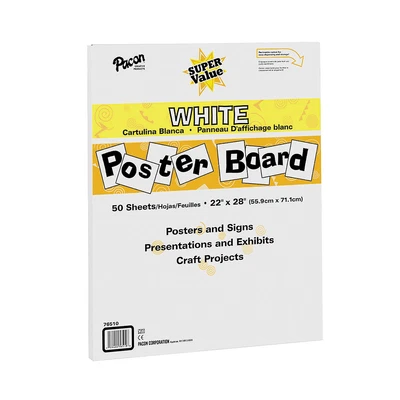 FUN EXPRESS Pacon® Super Value White Poster Boards, Basic Supplies, 50 Pieces