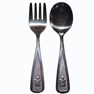 Vintage 1980 The First Years Stainless Steel Baby Fork & Spoon Set - Picture 1 of 10