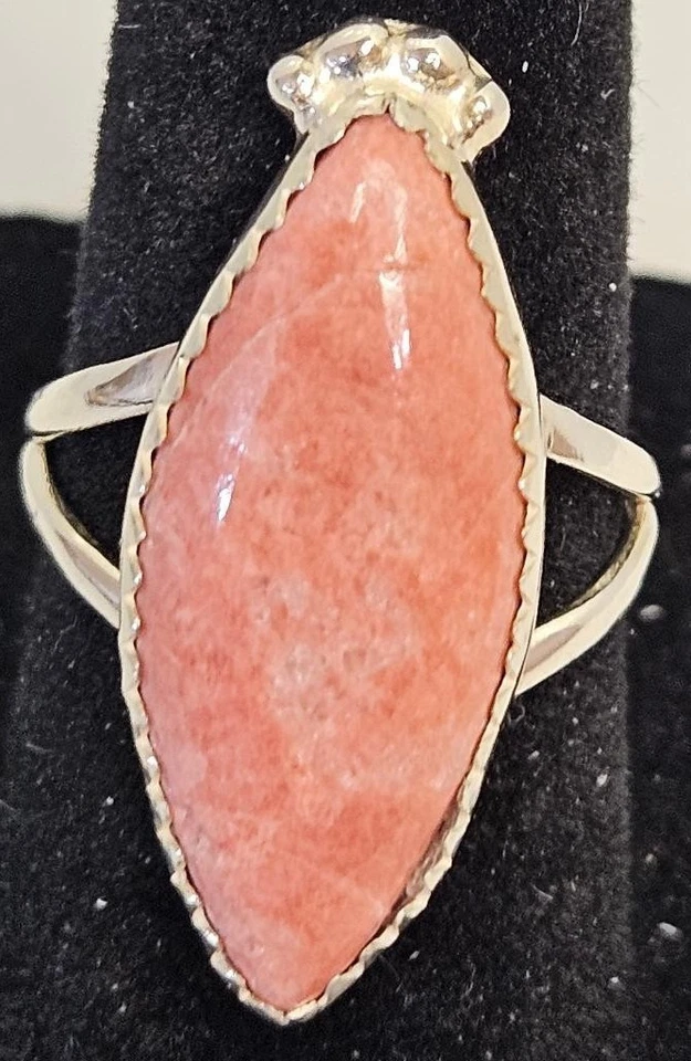 Thulite Ring Elongated Oval Cabochon Set In Sterling Silver Size 6 - Image 1 of 4