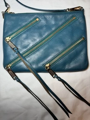 Bolso Bandolera Rebecca Minkoff Cartera Moto Rocker Cuero Azul Verde Foto 1 de 4