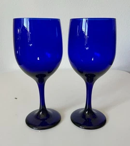 Pair Of Libbey Cobalt Blue Wine Water Glass Goblet 7" - Picture 1 of 8