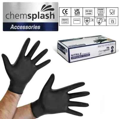 CHEMSPLASH 100 BLACK DISPOSABLE NITRILE GLOVES POWDER FREE LATEX FREE MEDICAL STRONG 1000
