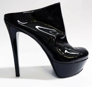 GIOHEL Italy Sexy Sandal Sandals Sabot Pantoletten Slip-On Patent Black 47 - Picture 1 of 4