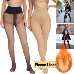 Fleece Lined Tights Women Translucent Fleece Pantyhose Winter Warm Stockings - Picture 1 of 27