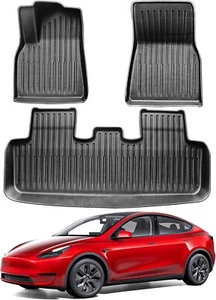 Tesla Model Y Floor Mats 2021-2024 3-Piece Premium All-Weather 5-Seater (Black) - Foto 1 di 5