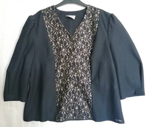 Blusa Essence vintage anni 80 boxy nera con dettaglio frontale metallizzato oro UK16 - Foto 1 di 4