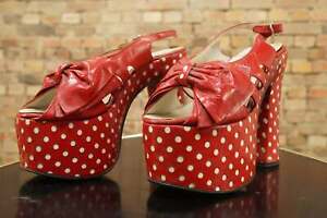 Vintage 70s Platforms Shoes Sandals Red White Polka Dot 70s Studio 54 Italy