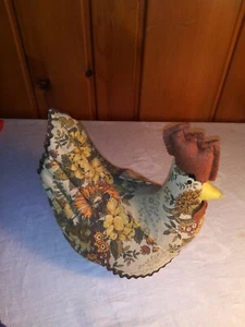 Vintage Handmade Rooster Chicken Doorstop Floral Fabric 10" tall - Picture 1 of 8