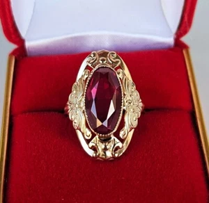 Anillo Vintage Original URSS Ruso 583 Oro Rosa Sólido 14K y Rubí Talla 7.25 - Imagen 1 de 18