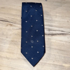 Christian Dior Mens Nautical Tie Navy Blue Pink/Gray Geographic Embroidered - Picture 1 of 6