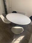 dwell white oval dining table and 4 chairs….168cms L X 110 cms W X 75 cms H