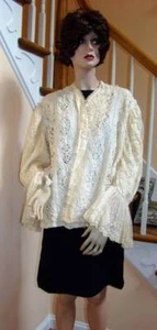 Vintage VICTORIAN Ecru Crocheted Jacket with Full Lace Sleeves - Picture 1 of 1