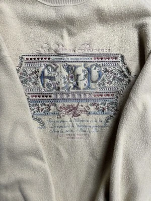 Vintage Años 90 Express Bordado Floral Francés Cuello Redondo Vellón Beige Grande L De Colección Foto 1 de 3