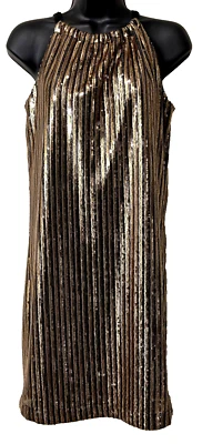 Nuevo con etiquetas Vestido Trina Turk Lentejuelas Dorado Negro XS $158 Foto 1 de 4