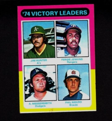 1975 Topps #310 '74 Victory Leaders' - Jim Hunter HOF - Fergie Jenkins HOF - Image 1 of 2