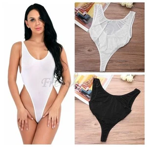 Women Sheer Lingerie Sleepwear High Cut Leotard Thong Backless Bodysuit Swimwear - Bild 1 von 20