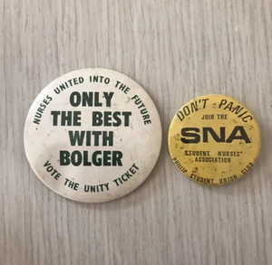 Vintage Political Protest Badges - 1986 Nurses Strike Bolger - Picture 1 of 5