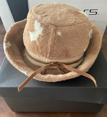 VINTAGE 1960s Dachettes Lily Dache Cow Print Wide Brim Bucket Hat WITH BOX RARE! - Image 1 of 4