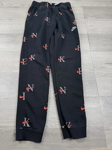 Nike Pants Youth XL Black Boys Sweatpants Black All Over Print Jogger Swoosh - Picture 1 of 11