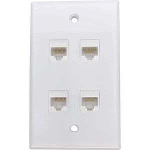 1203 Single Gang Four Port with Cat6 Keystone White Gloss Wallplate - Picture 1 of 5