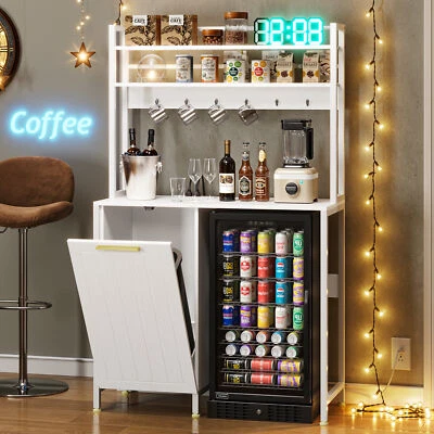 3-Tiers Mini Fridge Stand with Trash Can Storage Power Outlets Freestadning - Photo 1/4