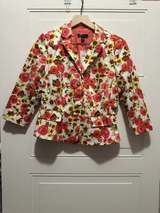 NWT Ann Taylor Pink Peony Floral Blazer Jacket Women's Size 4 Stylish 3/4 Sleeve - Picture 1 of 12