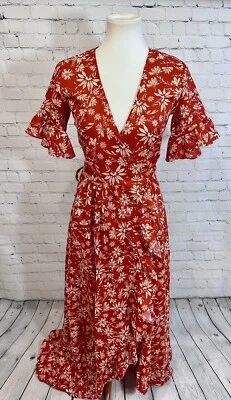 Vestido envolvente máximo floral naranja extra pequeño para mujer Foto 1 de 4