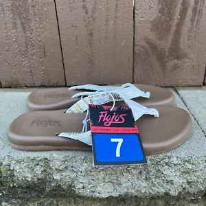 Flojos Flip Flop Sandals Women's Size 7 Ivory/Brown Memory Foam NWT - Picture 1 of 7
