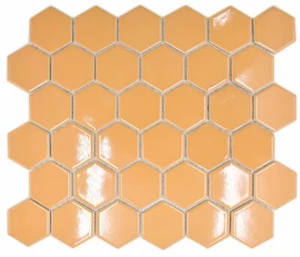 Keramikmosaik Hexagon Ockerorange Glänzend Fliesenspiegel 11H-1208_b | 1 Matte   - Bild 1 von 6