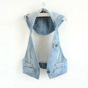 Women Hooded Denim Waistcoat Vest Gilet Jacket Jeans Tank Tops Coat Halter Loose - Picture 1 of 9
