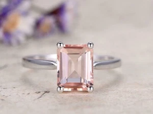 2Ct Lab Created Morganite Wedding Anniversary Women Ring 14K White Gold Plated - Picture 1 of 8