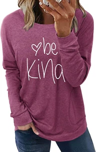 Womens Crewneck Sweatshirt Casual Loose Fitting Tops Long Sleeve T Shirt - Picture 1 of 12