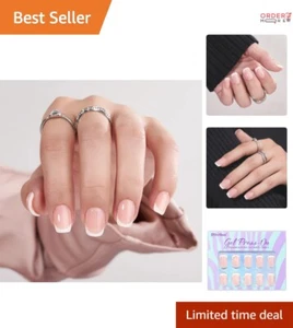 French Tip Press on Nails Gel Short Seamless Fit Wedding Kit 15 Sizes White - Picture 1 of 11