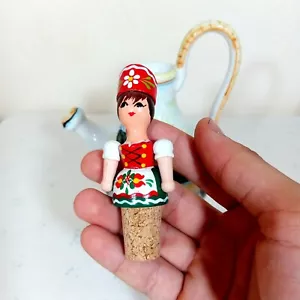 Vintage Ceramic Oil Bottle Hand Painted Cork Stopper Figurines 9" MADE IN ITALY - Picture 1 of 12