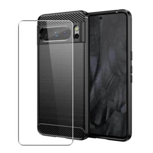 Carbon Case for Google Pixel 8 Pro Phone Cover and Glass Screen Protector - Picture 1 of 5