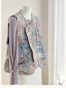 Luxury Womens Vest Embroidered Floral Tops Chinese Style Retro New Tops Sweater - Picture 1 of 18