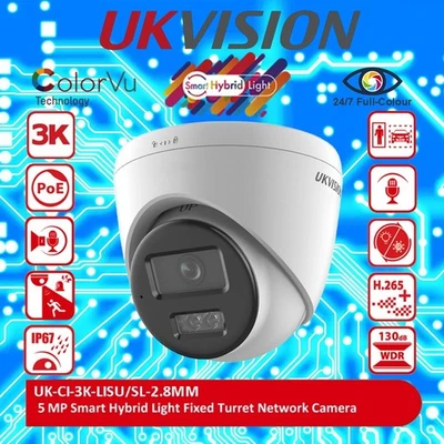 Hikvision OEM 5MP IP PoE CCTV Turret 3K ColorVu Night Vision 2-Way Audio Camera - Image 1 of 4