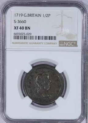 1719 G.Britain Half Penny 1/2P S-3660 NGC XF40 BN - Image 1 of 4