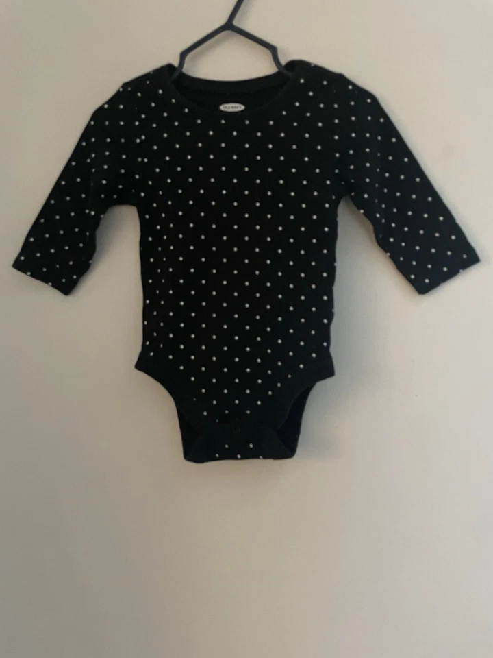 Antiguo Body Azul Marino Bebé Niña Pequeño Blanco Lunares Algodón Manga Larga Negro 6-12M Foto 1 de 4